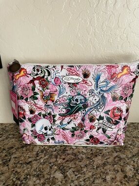 Ed Hardy Large Skull Print Cosmetics Bag